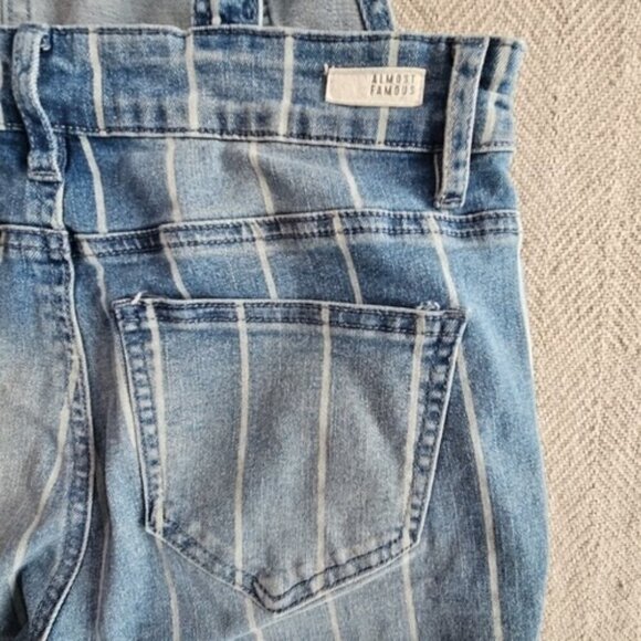 Almost Famous Overall Women's Size Small Striped Side Zip Med Wash ST# M53X-EF - Picture 14 of 16